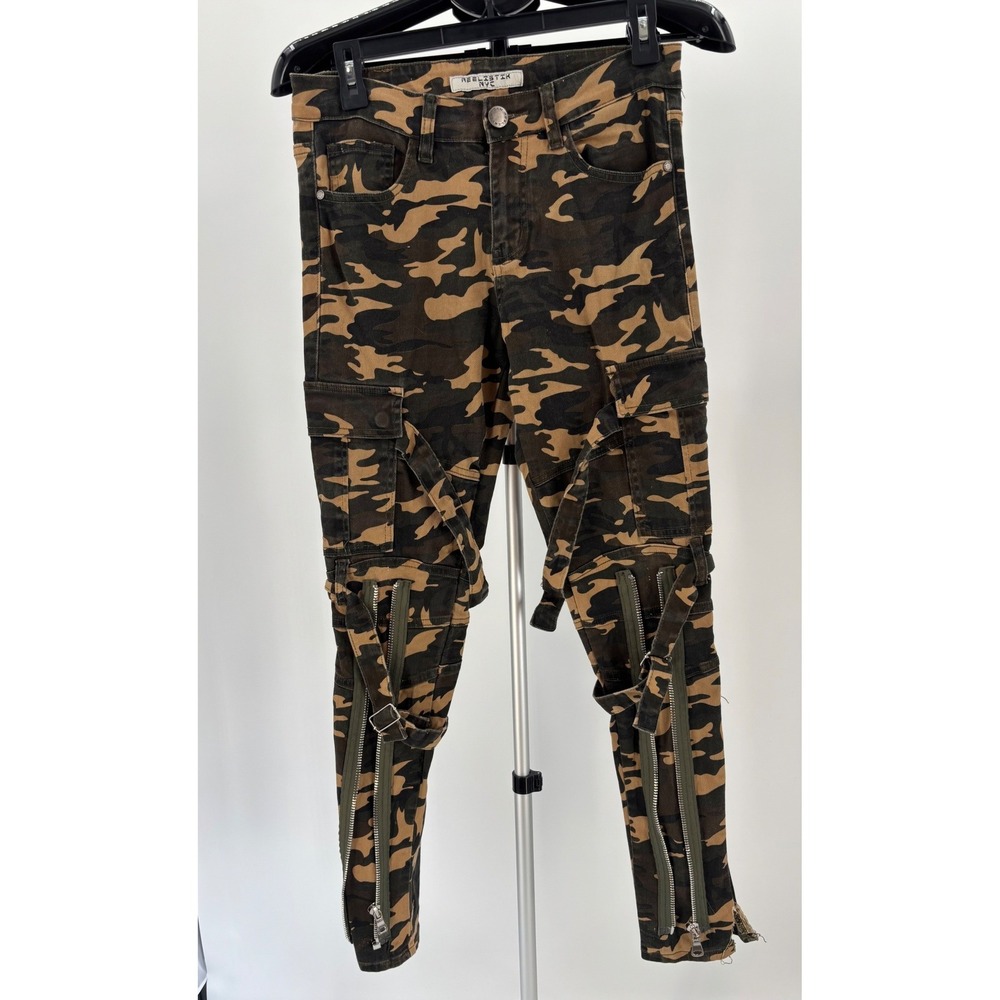 Reelistik‎ NYC Camo Cargo Pants Women 29 Streetwear Zipper Detail Skinny  Y2K